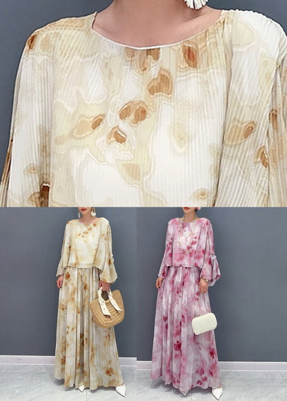 Red O-Neck Chiffon Shirts And Maxi Skirts Two Pieces Set Fall