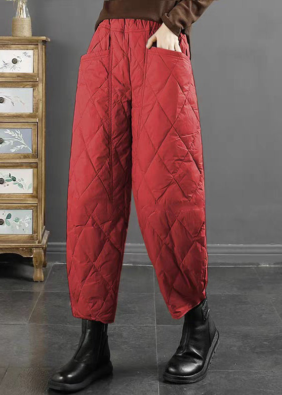 Rote, original designte, dick mit feiner Baumwolle gefüllte Cropped-Hose