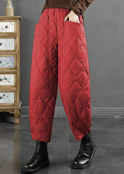 Rote, original designte, dick mit feiner Baumwolle gefüllte Cropped-Hose