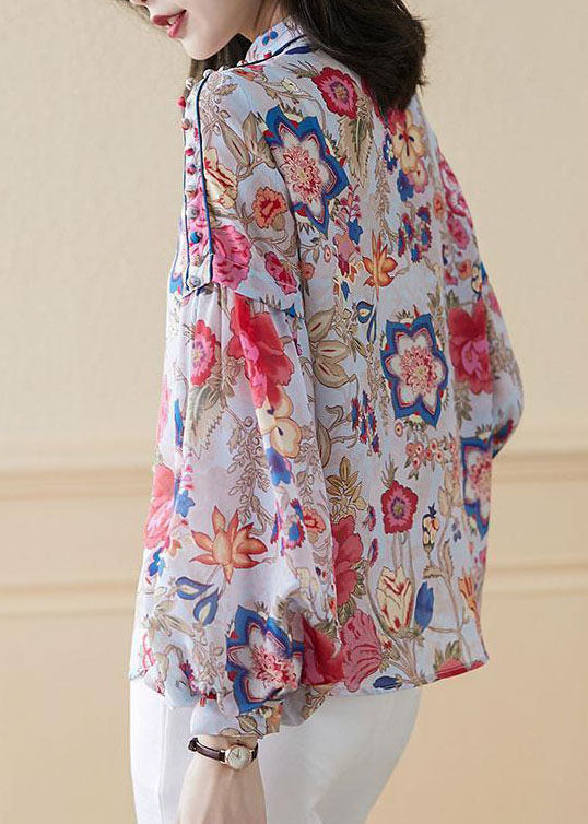 Rote Patchwork-Seidenhemden mit Laternenärmeln