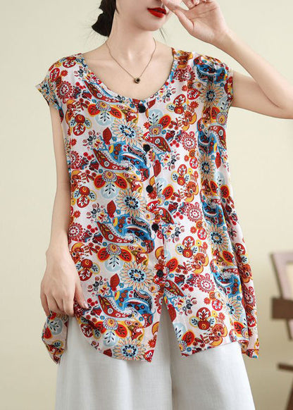Red Patchwork Side Open Vest Sleeveless