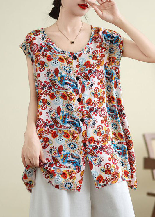 Red Patchwork Side Open Vest Sleeveless