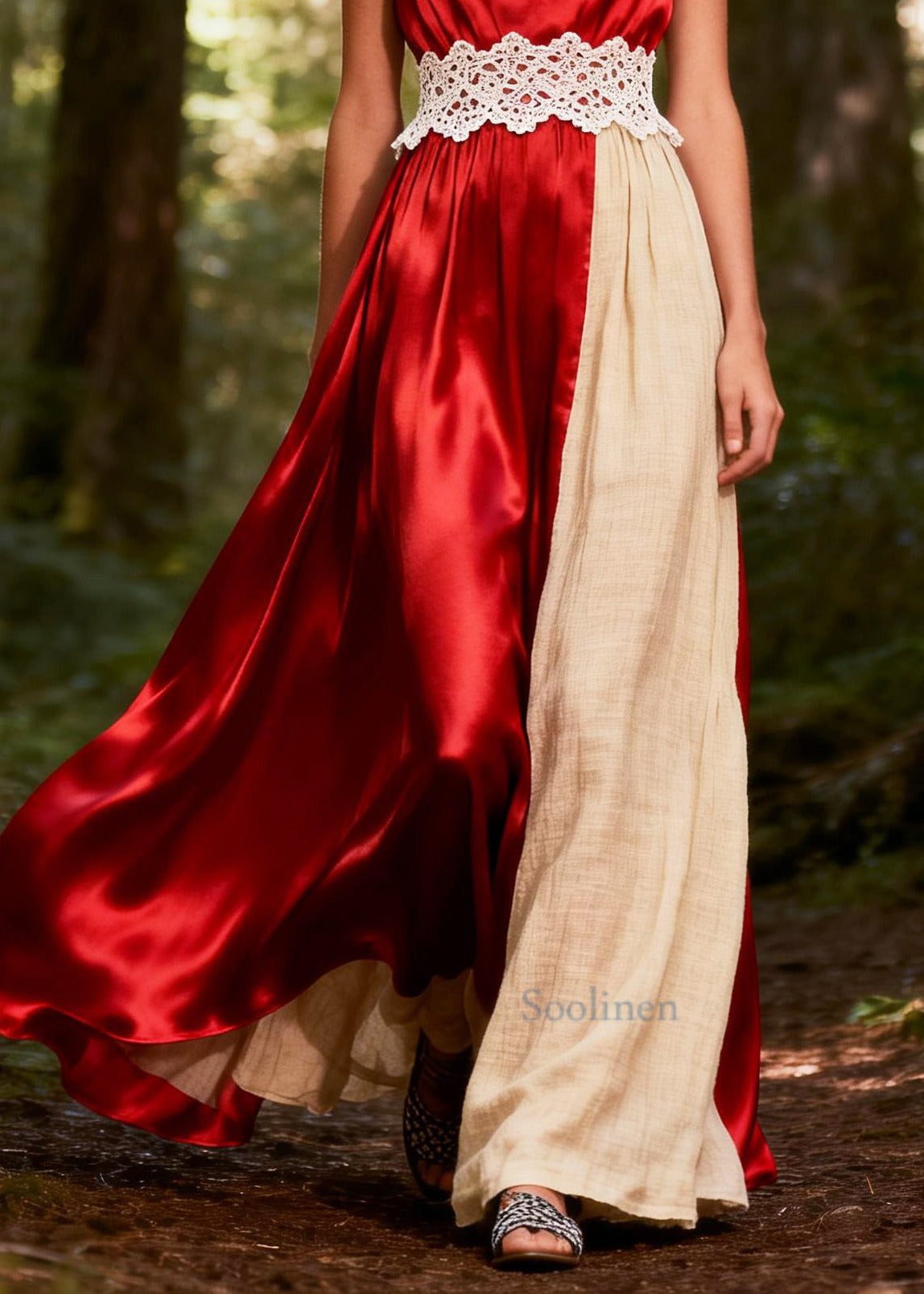 Red Patchwork Silk Party Dresses Asymmetrical Exra Large Hem Bow Summer