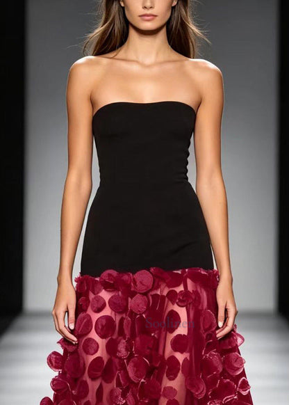 Red Patchwork Tulle Strapless Dresses Exra Large Hem Summer