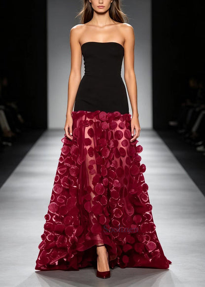 Red Patchwork Tulle Strapless Dresses Exra Large Hem Summer