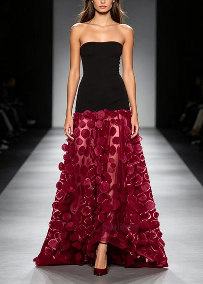 Red Patchwork Tulle Strapless Dresses Exra Large Hem Summer