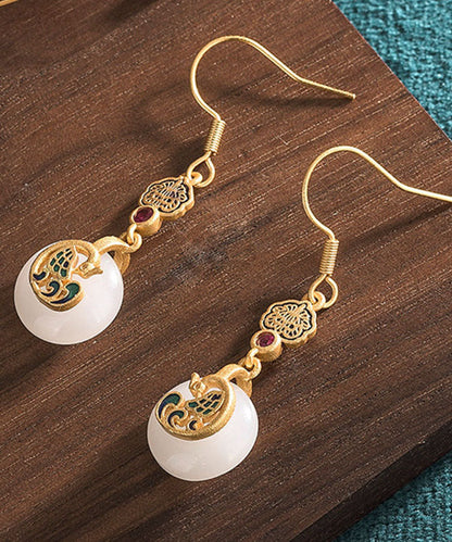 Rote Perlenlegierung mit eingelegtem Edelstein und Jade-Tropfenohrring