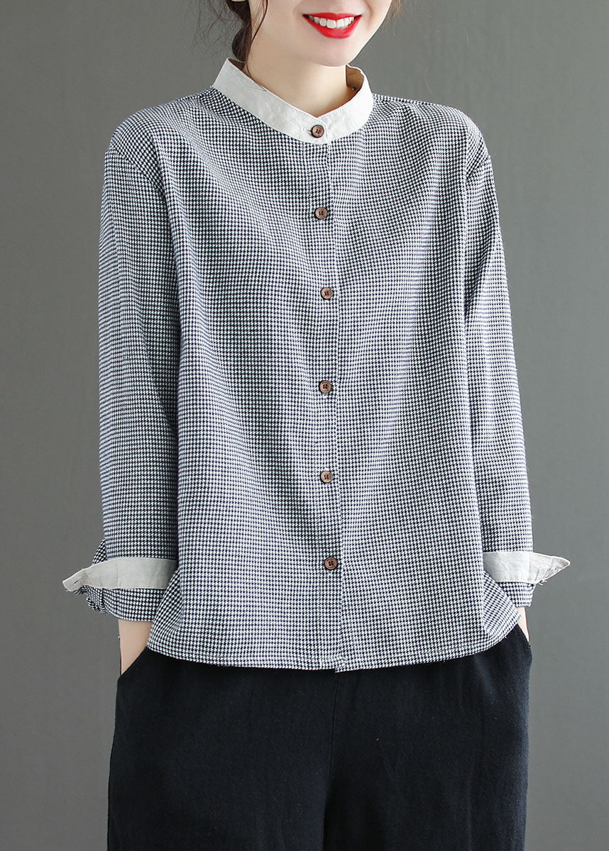 Rote karierte Patchwork-Bluse aus Baumwolle mit Knopfleiste und langen Ärmeln