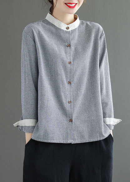 Rote karierte Patchwork-Bluse aus Baumwolle mit Knopfleiste und langen Ärmeln