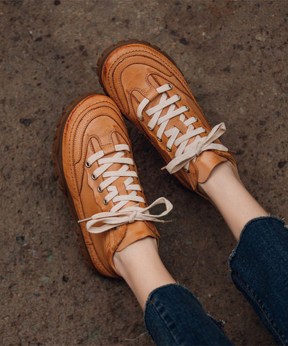 Red Platform Shoes Cowhide Leather Stylish Splicing Lace Up