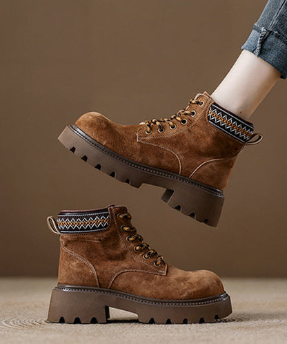 Botines de ante rojo con plataforma y empalme fino con cordones