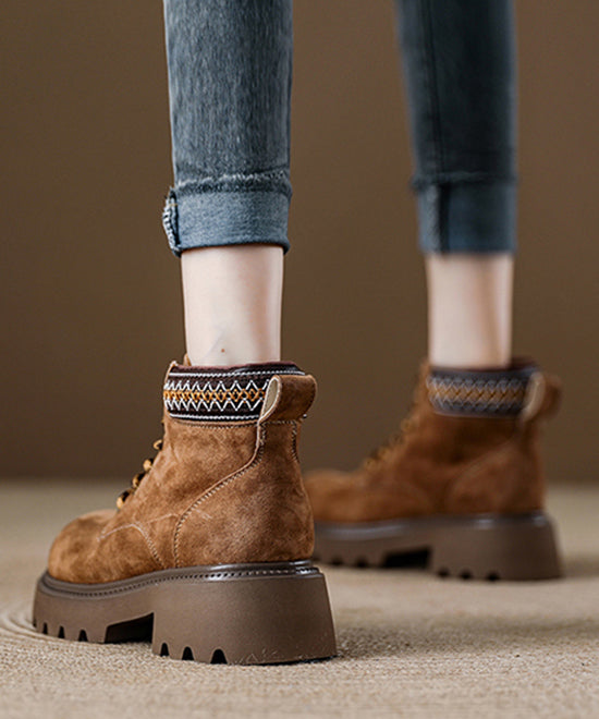 Botines de ante rojo con plataforma y empalme fino con cordones