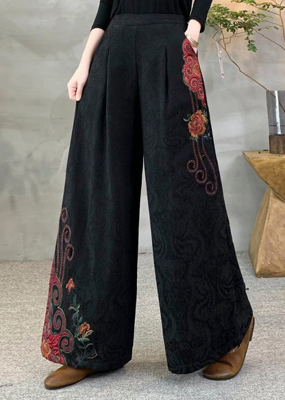 Rote Fleecehose mit Taschen, warm, bestickt, elastischer Bund, Winter