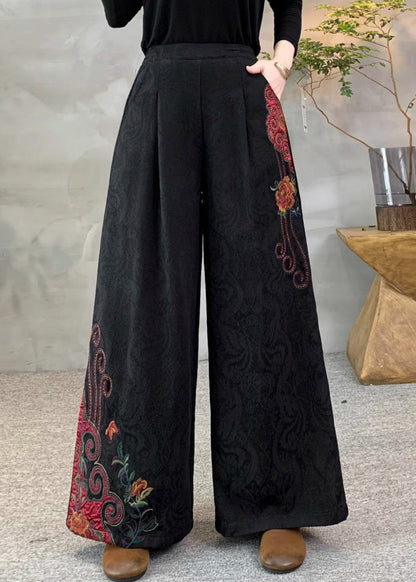 Rote Fleecehose mit Taschen, warm, bestickt, elastischer Bund, Winter