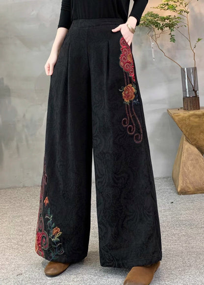 Rote Fleecehose mit Taschen, warm, bestickt, elastischer Bund, Winter