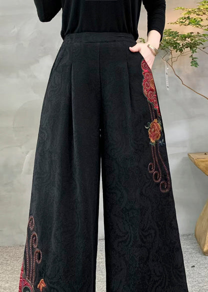 Rote Fleecehose mit Taschen, warm, bestickt, elastischer Bund, Winter