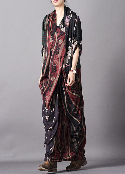 Rotes bedrucktes Knöchelkleid aus Seide, asymmetrisch, Frühling