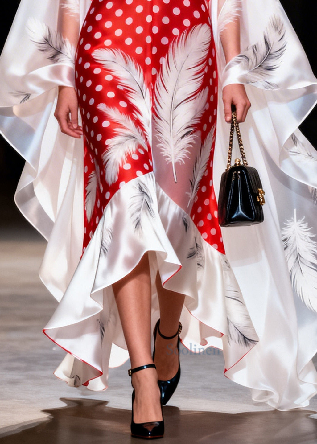 Red Print Silk Vacation Dresses Oversized Asymmetrical Design Summer