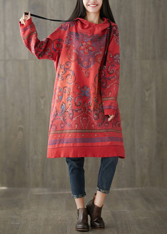 Rot Print Sweatshirt Kleider Kordelzug Frühling