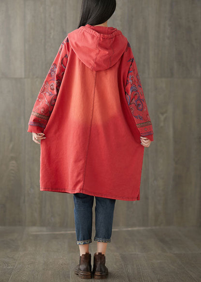 Rot Print Sweatshirt Kleider Kordelzug Frühling