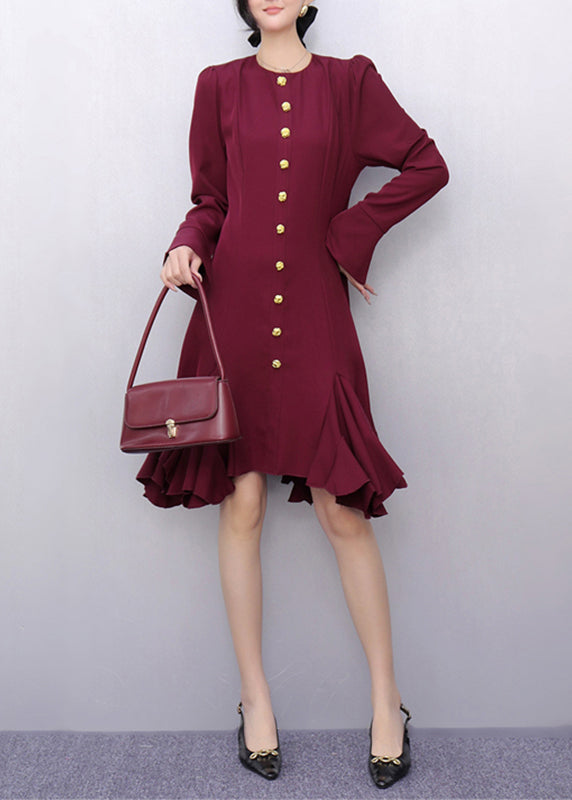 Red Ruffled Patchwork Solid Maxi Dress Fall