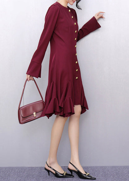 Red Ruffled Patchwork Solid Maxi Dress Fall