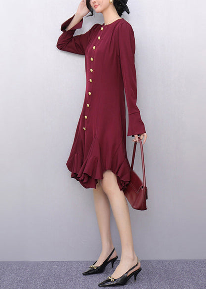 Red Ruffled Patchwork Solid Maxi Dress Fall