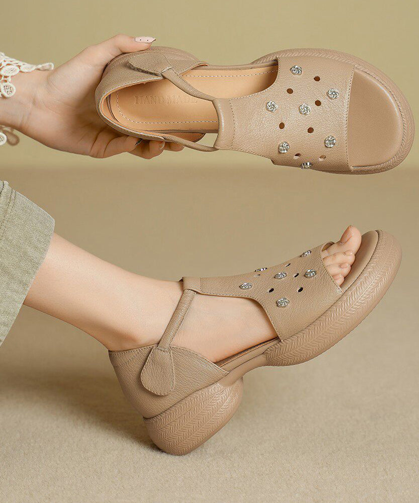 Red Sandals Platform Sheepskin Elegant Hollow Out Sandals