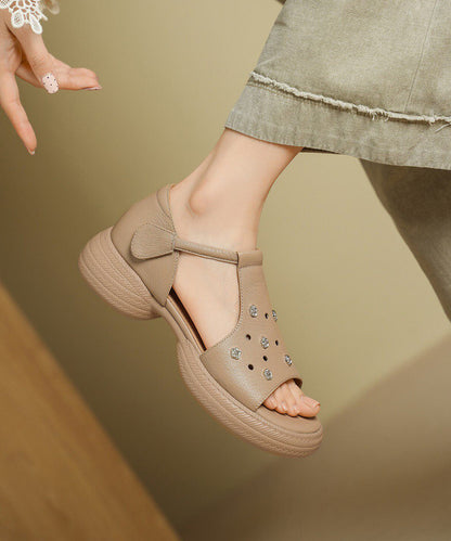 Red Sandals Platform Sheepskin Elegant Hollow Out Sandals