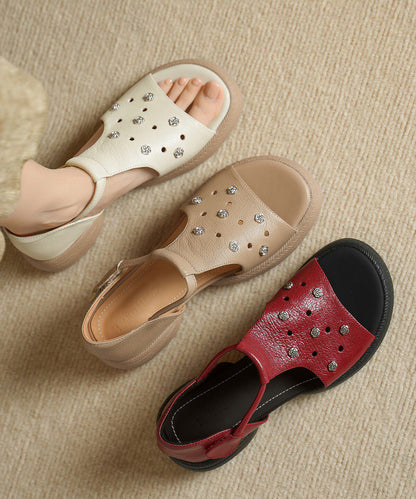 Red Sandals Platform Sheepskin Elegant Hollow Out Sandals