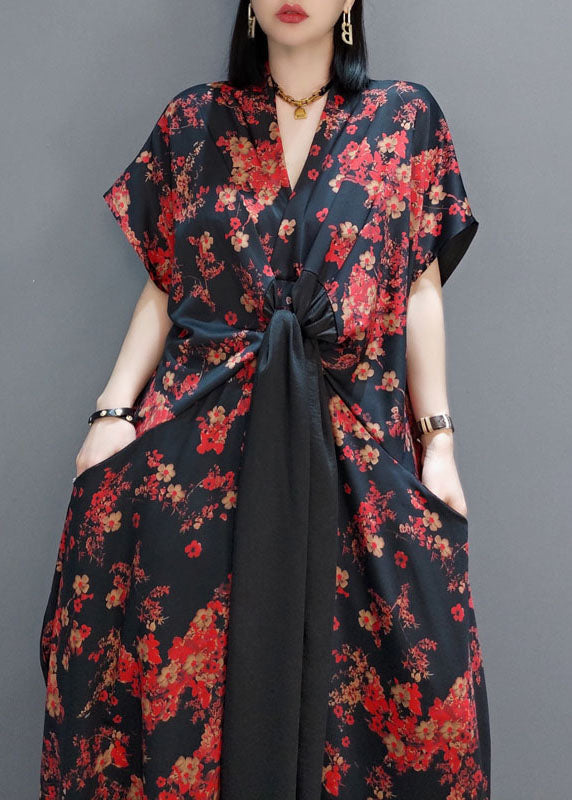 Rote Seide Party a Linie Röcke V-Ausschnitt Frühling