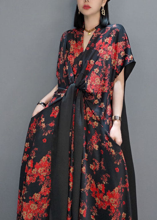 Rote Seide Party a Linie Röcke V-Ausschnitt Frühling