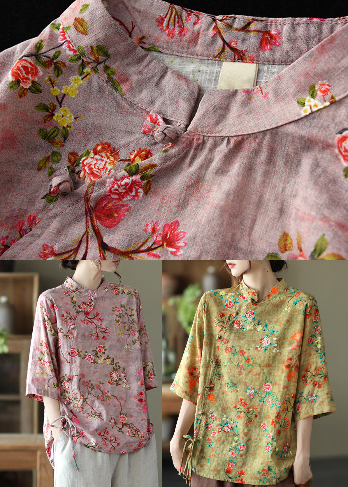 Top acogedor rojo con cuello alto y botones para verano