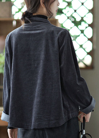 Roter Stehkragen Knopftaschen Patchwork Herbst Cordmäntel