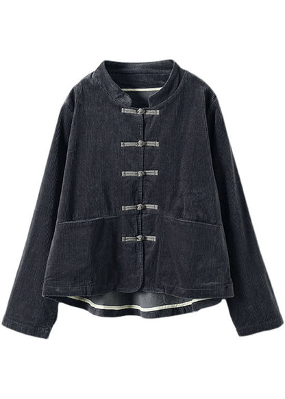 Roter Stehkragen Knopftaschen Patchwork Herbst Cordmäntel