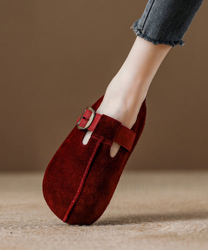 Red Suede Splicing Flat Feet Shoes Fuzzy Wool Lined