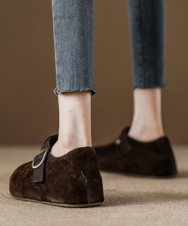 Red Suede Splicing Flat Feet Shoes Fuzzy Wool Lined