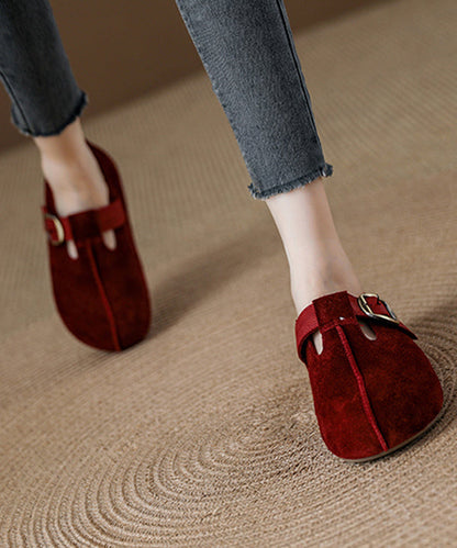 Red Suede Splicing Flat Feet Shoes Fuzzy Wool Lined