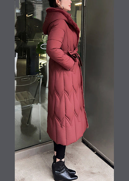 Parkas largas con capucha y lazo rojo en la cintura para invierno