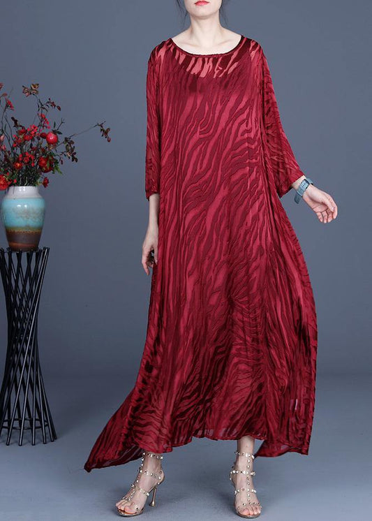 Red Two Piece Spring Silk asymmetrical Design dress with suspender skirt - SooLinen