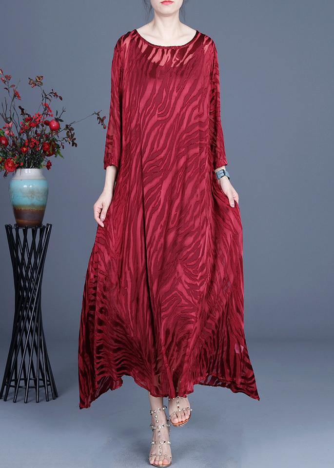 Red Two Piece Spring Silk asymmetrical Design dress with suspender skirt - SooLinen