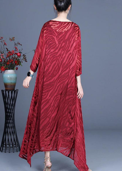 Red Two Piece Spring Silk asymmetrical Design dress with suspender skirt - SooLinen