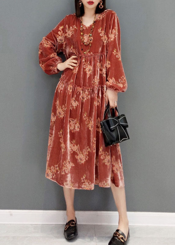 Rotes Velours-Partykleid mit V-Ausschnitt und tailliertem Frühling