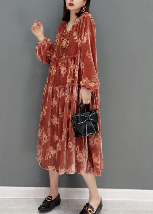 Rotes Velours-Partykleid mit V-Ausschnitt und tailliertem Frühling