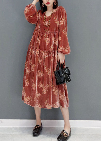 Rotes Velours-Partykleid mit V-Ausschnitt und tailliertem Frühling