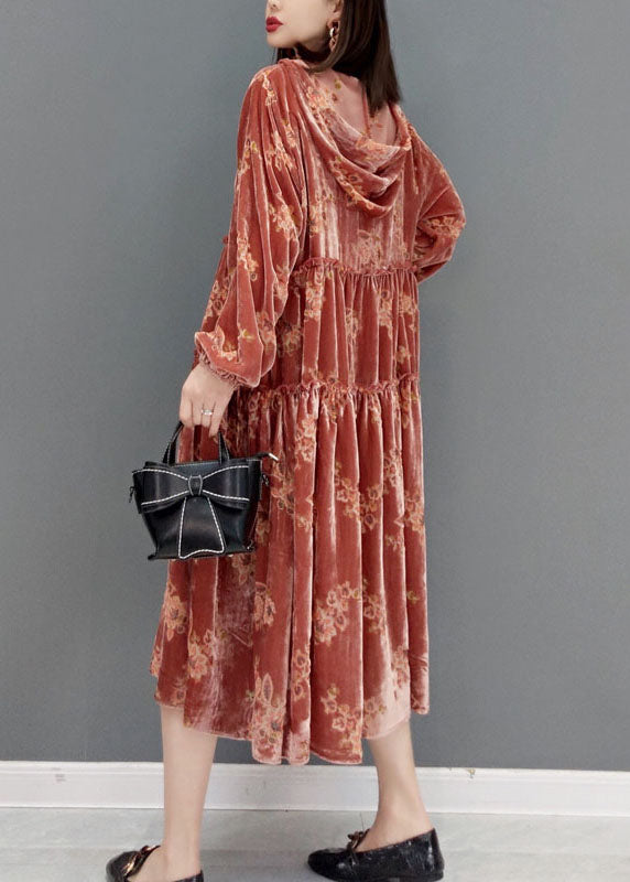 Rotes Velours-Partykleid mit V-Ausschnitt und tailliertem Frühling