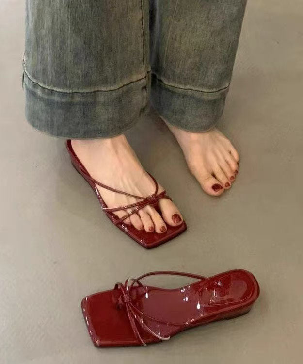 Red Wedge Heel Clip On Sandals 2026 New Square Toe Design