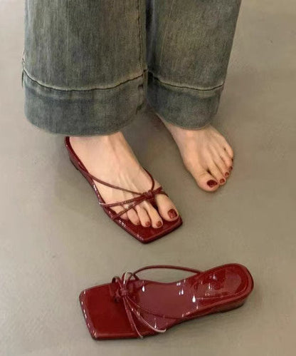 Red Wedge Heel Clip On Sandals 2026 New Square Toe Design