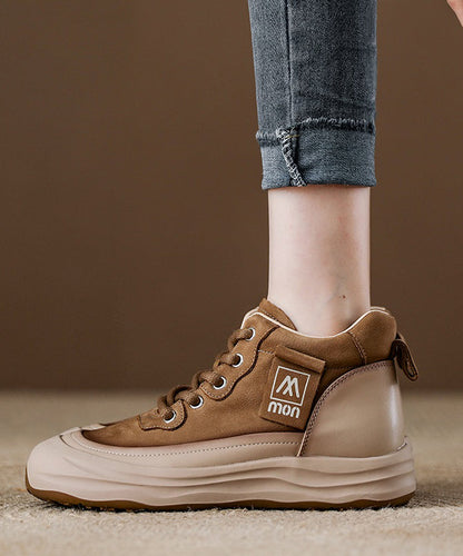 Zapatos planos con plataforma y cordones de piel de vaca para mujer, color rojo