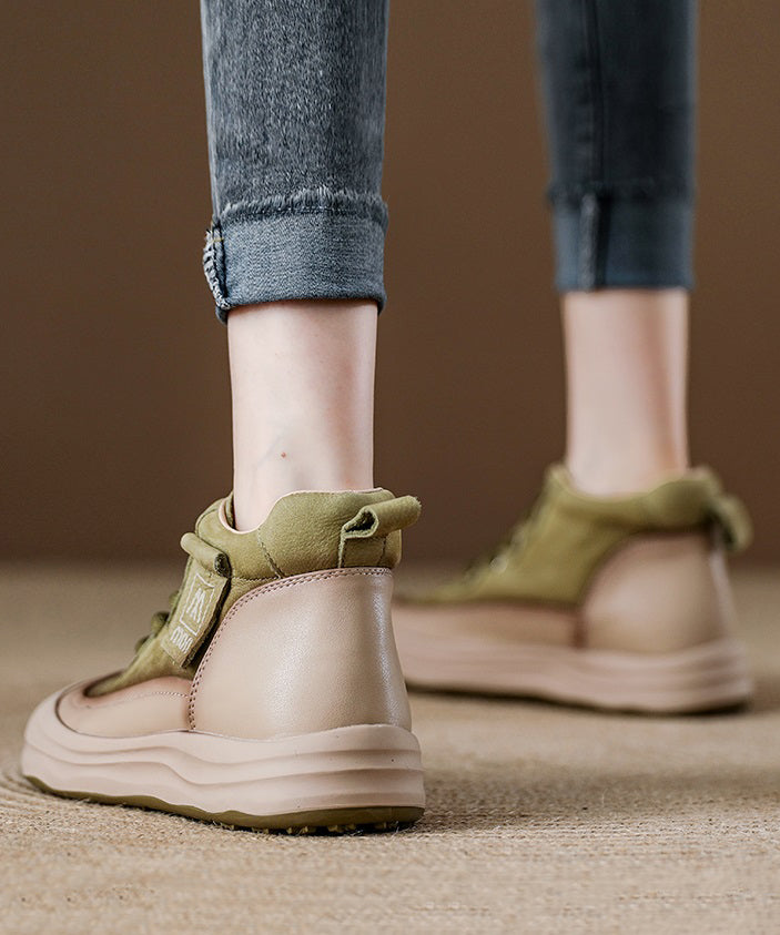 Zapatos planos con plataforma y cordones de piel de vaca para mujer, color rojo